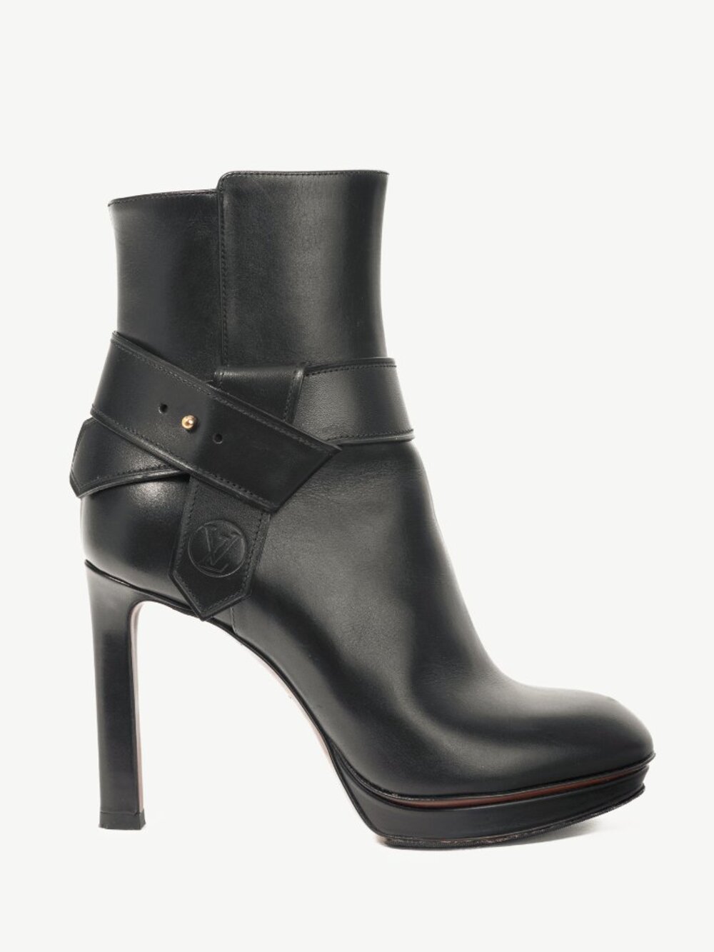 Louis Vuitton Black Leather Belted Booties